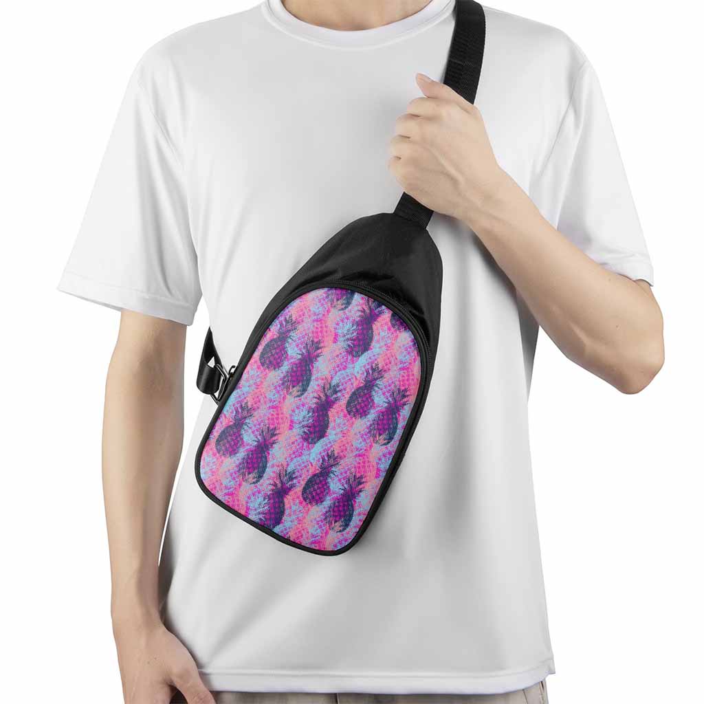 Neon Trippy Pineapple Pattern Print Chest Bag