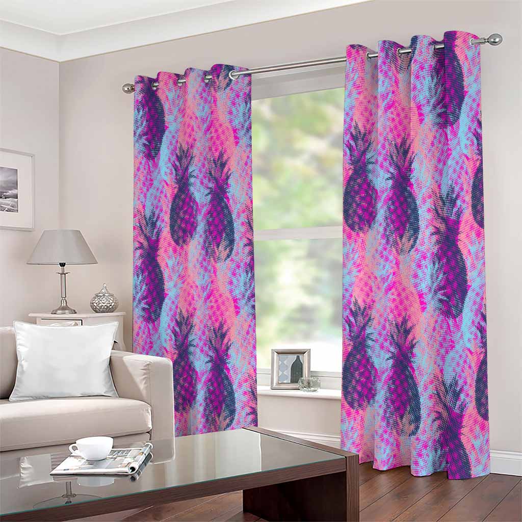 Neon Trippy Pineapple Pattern Print Extra Wide Grommet Curtains