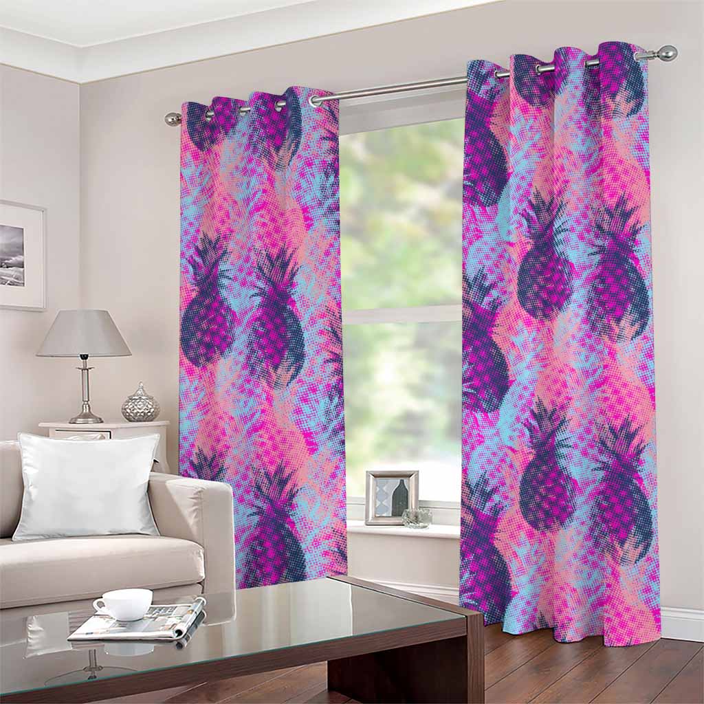 Neon Trippy Pineapple Pattern Print Grommet Curtains