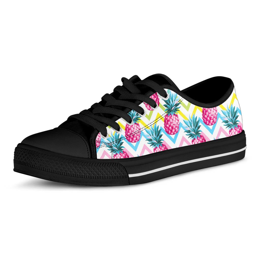 Neon Zig Zag Pineapple Pattern Print Black Low Top Sneakers