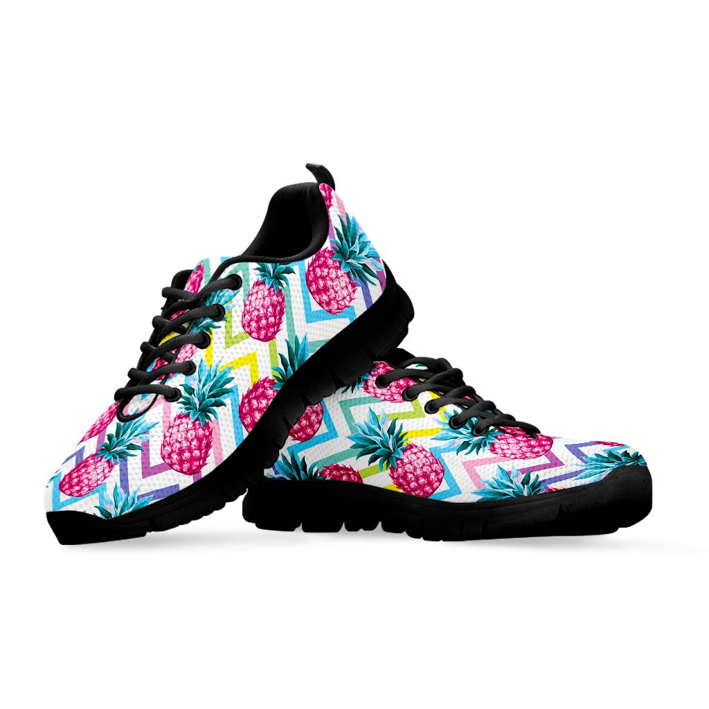 Neon Zig Zag Pineapple Pattern Print Black Running Shoes