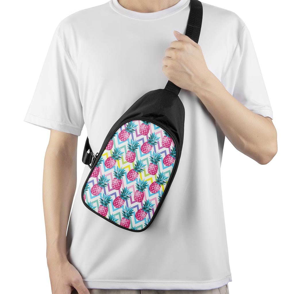 Neon Zig Zag Pineapple Pattern Print Chest Bag