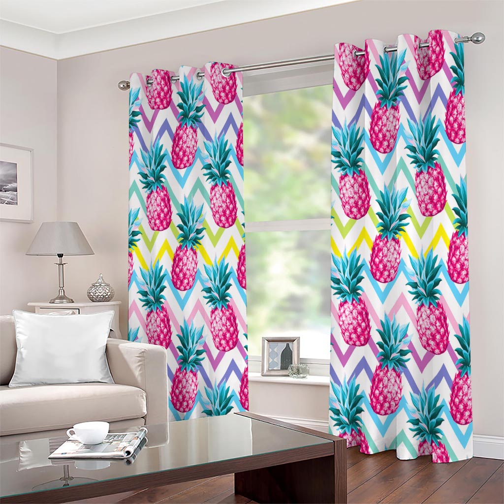 Neon Zig Zag Pineapple Pattern Print Extra Wide Grommet Curtains