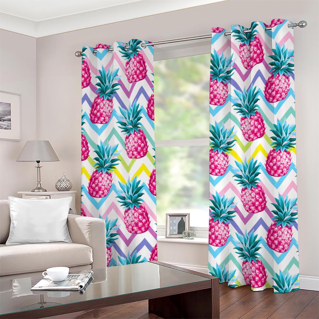 Neon Zig Zag Pineapple Pattern Print Grommet Curtains