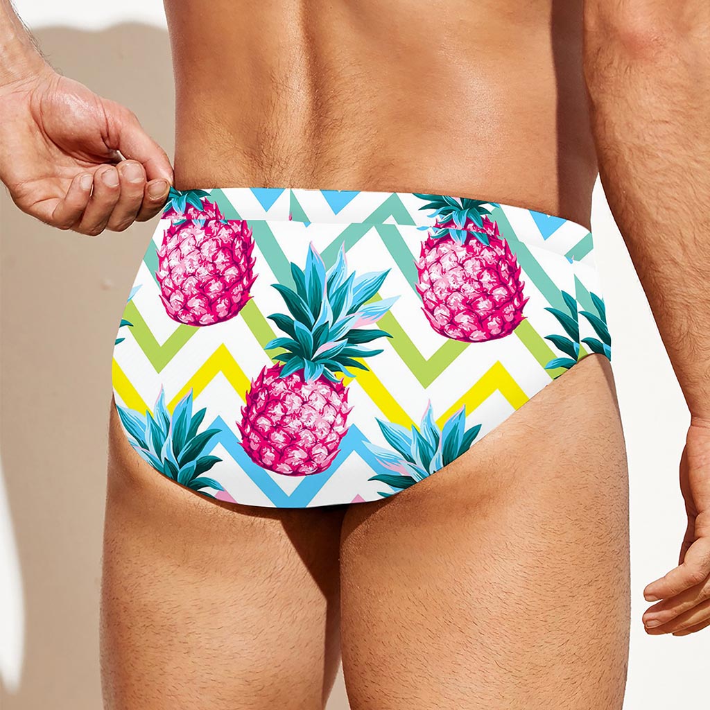 Neon Zig Zag Pineapple Pattern Print Men's Swim Briefs