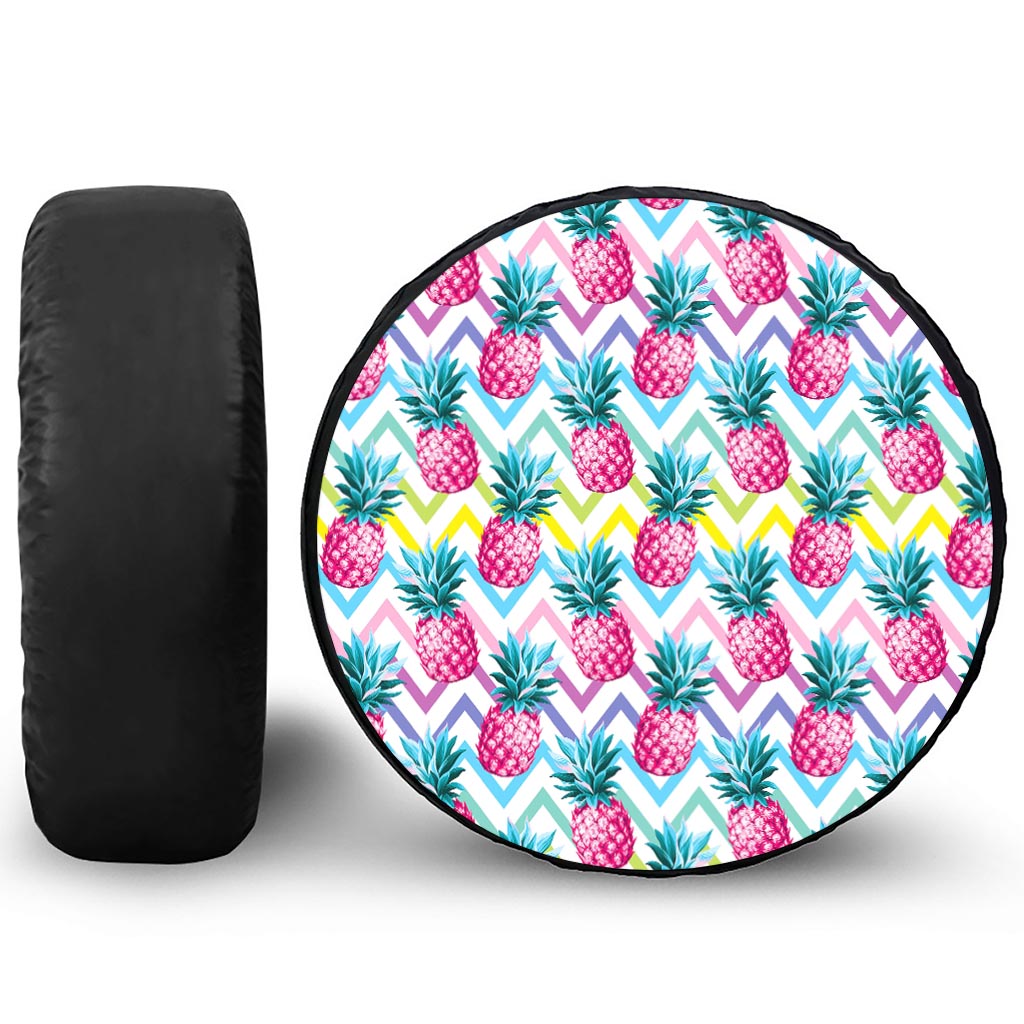 Neon Zig Zag Pineapple Pattern Print Tire Cover
