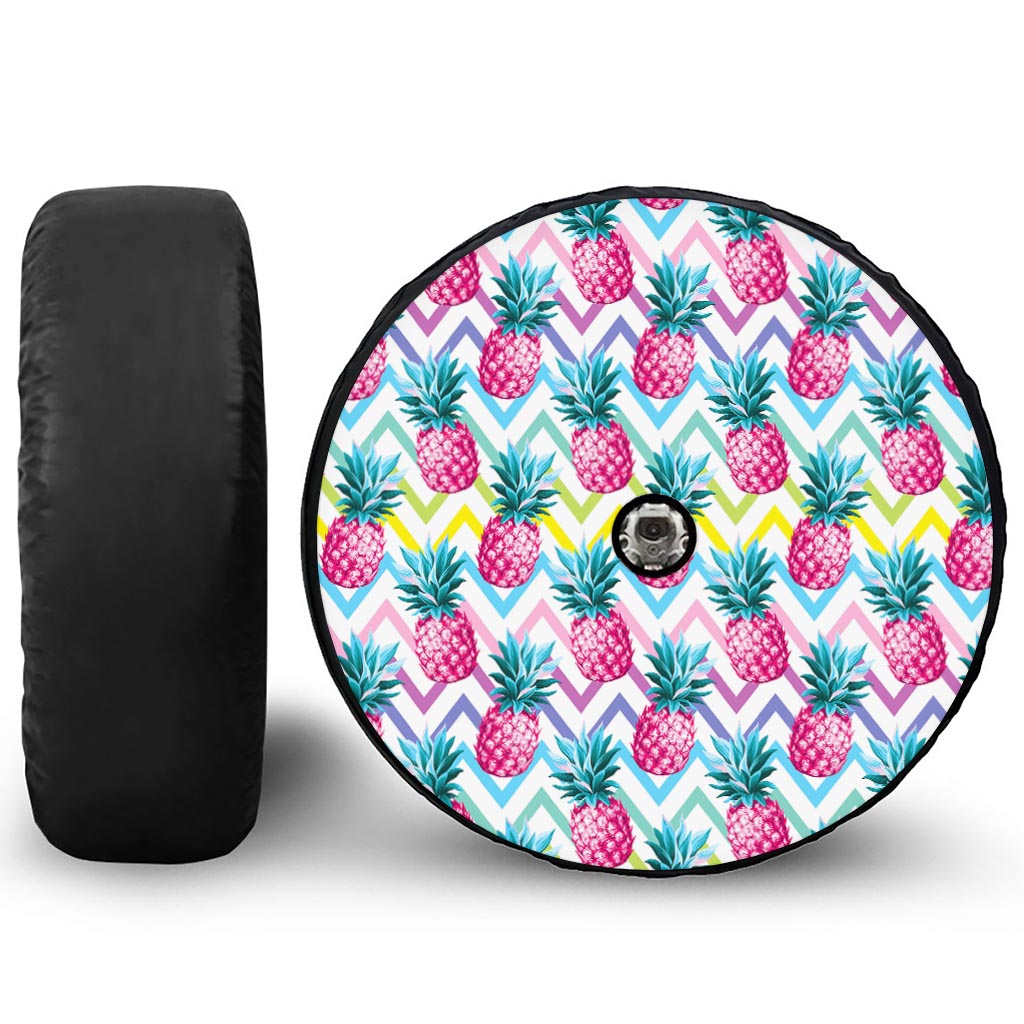 Neon Zig Zag Pineapple Pattern Print Tire Cover With Camera Hole