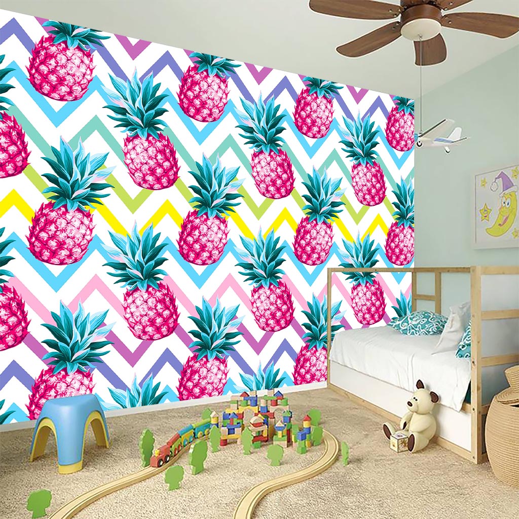 Neon Zig Zag Pineapple Pattern Print Wall Sticker