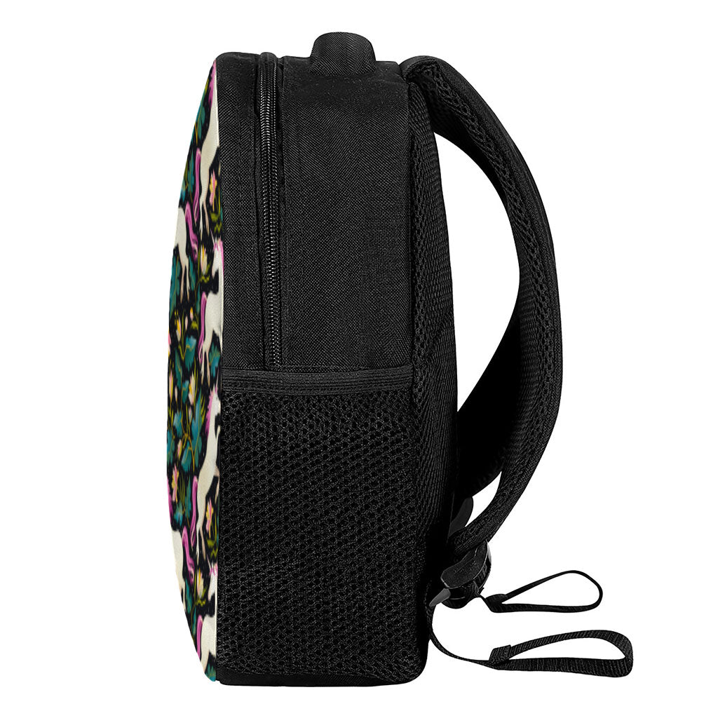Night Floral Unicorn Pattern Print Casual Backpack