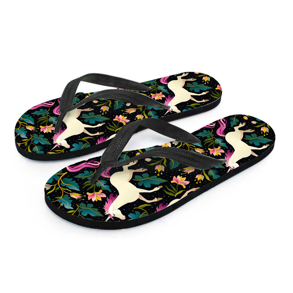 Night Floral Unicorn Pattern Print Flip Flops