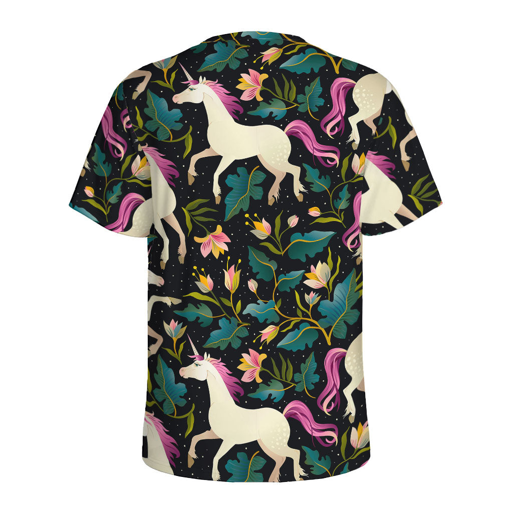 Night Floral Unicorn Pattern Print Men's Sports T-Shirt