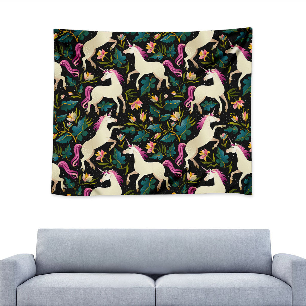 Night Floral Unicorn Pattern Print Tapestry