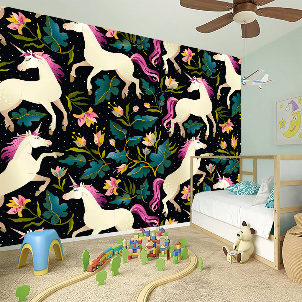 Night Floral Unicorn Pattern Print Wall Sticker