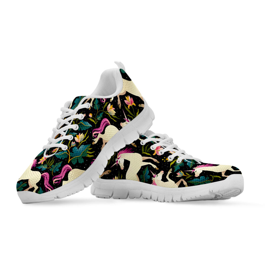 Night Floral Unicorn Pattern Print White Running Shoes