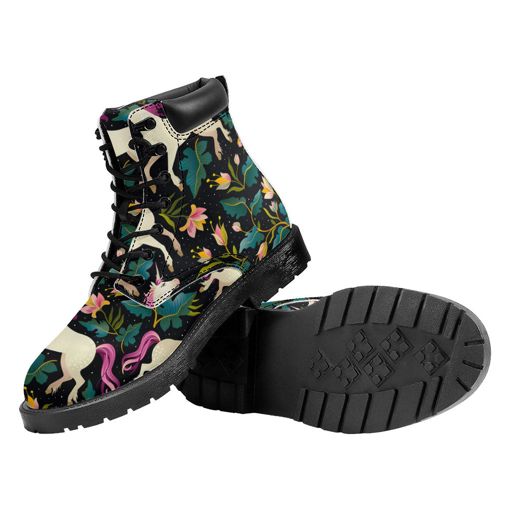 Night Floral Unicorn Pattern Print Work Boots