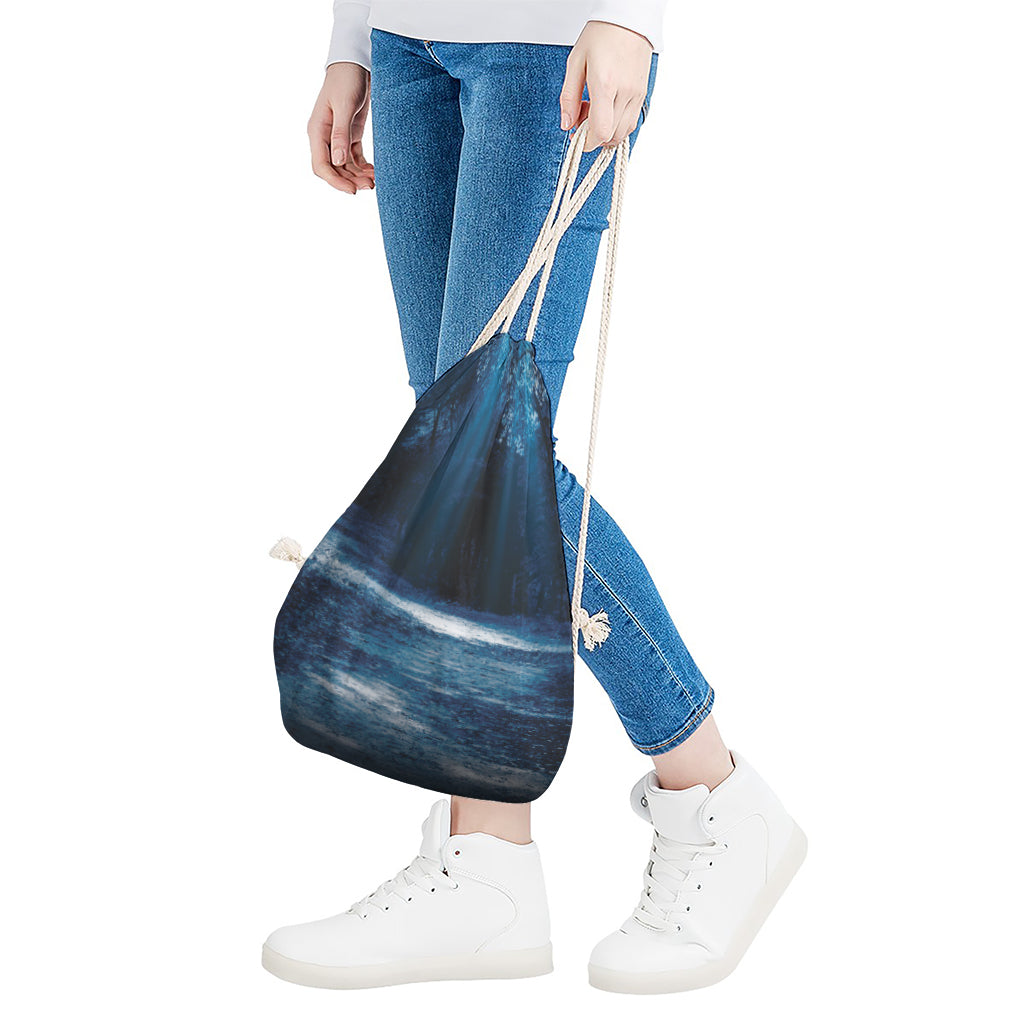 Night Forest And Moonlight Print Drawstring Bag
