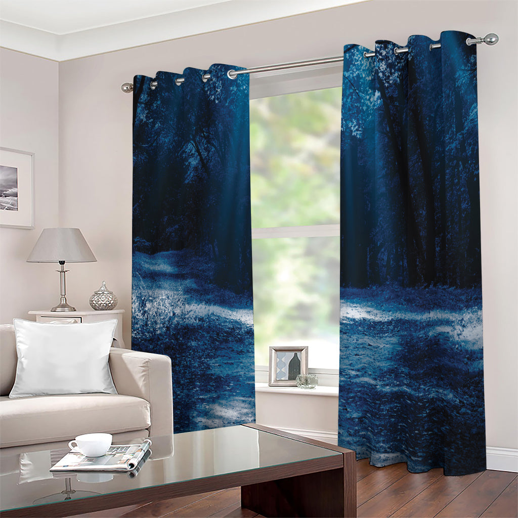 Night Forest And Moonlight Print Extra Wide Grommet Curtains