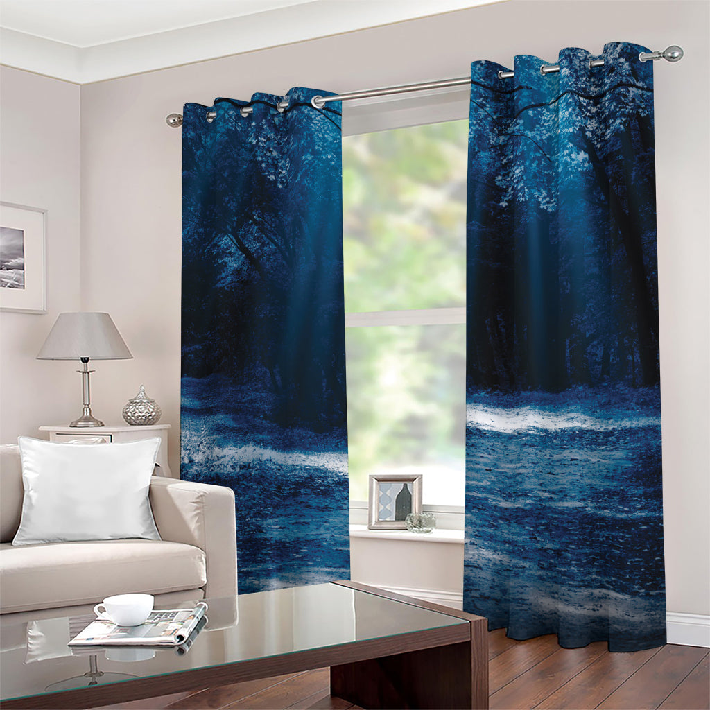 Night Forest And Moonlight Print Grommet Curtains