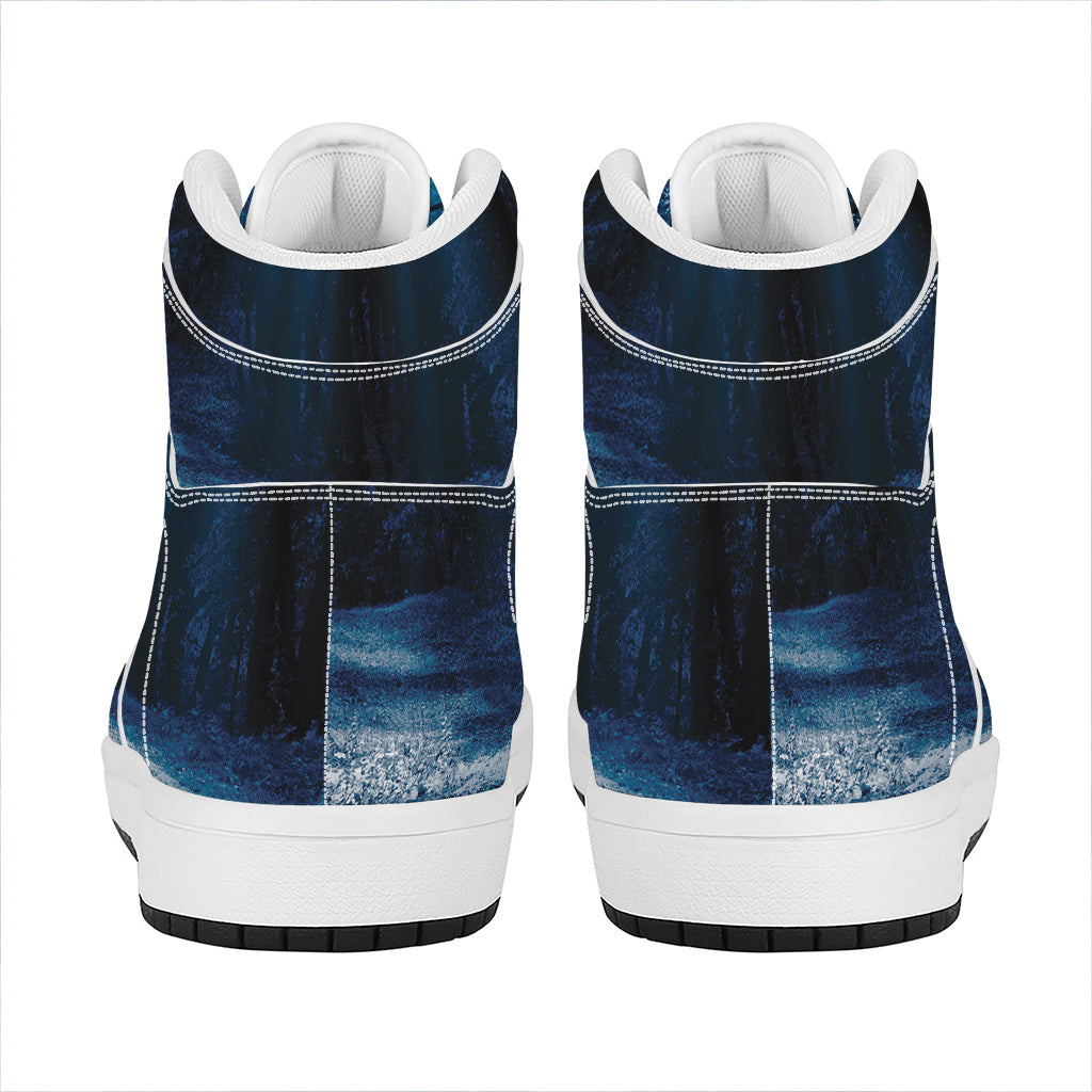 Night Forest And Moonlight Print High Top Leather Sneakers