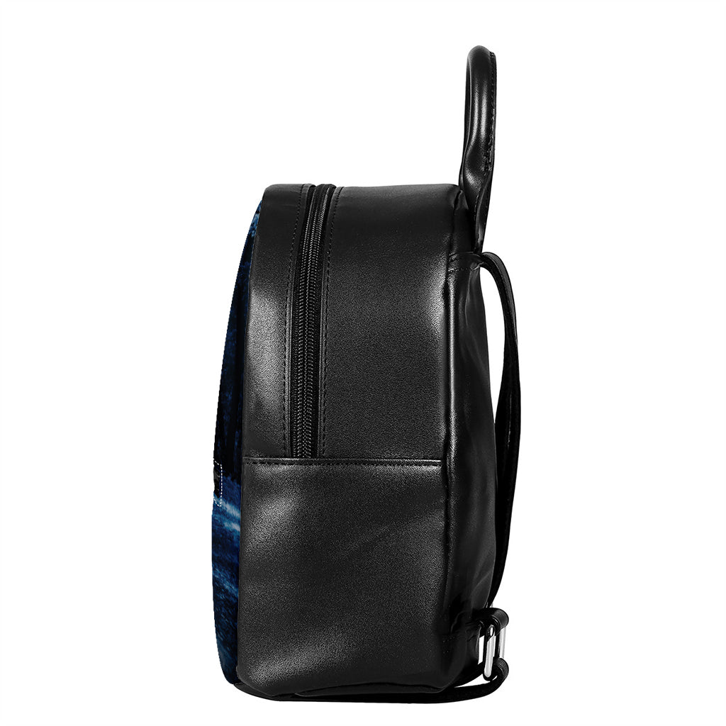 Night Forest And Moonlight Print Leather Backpack
