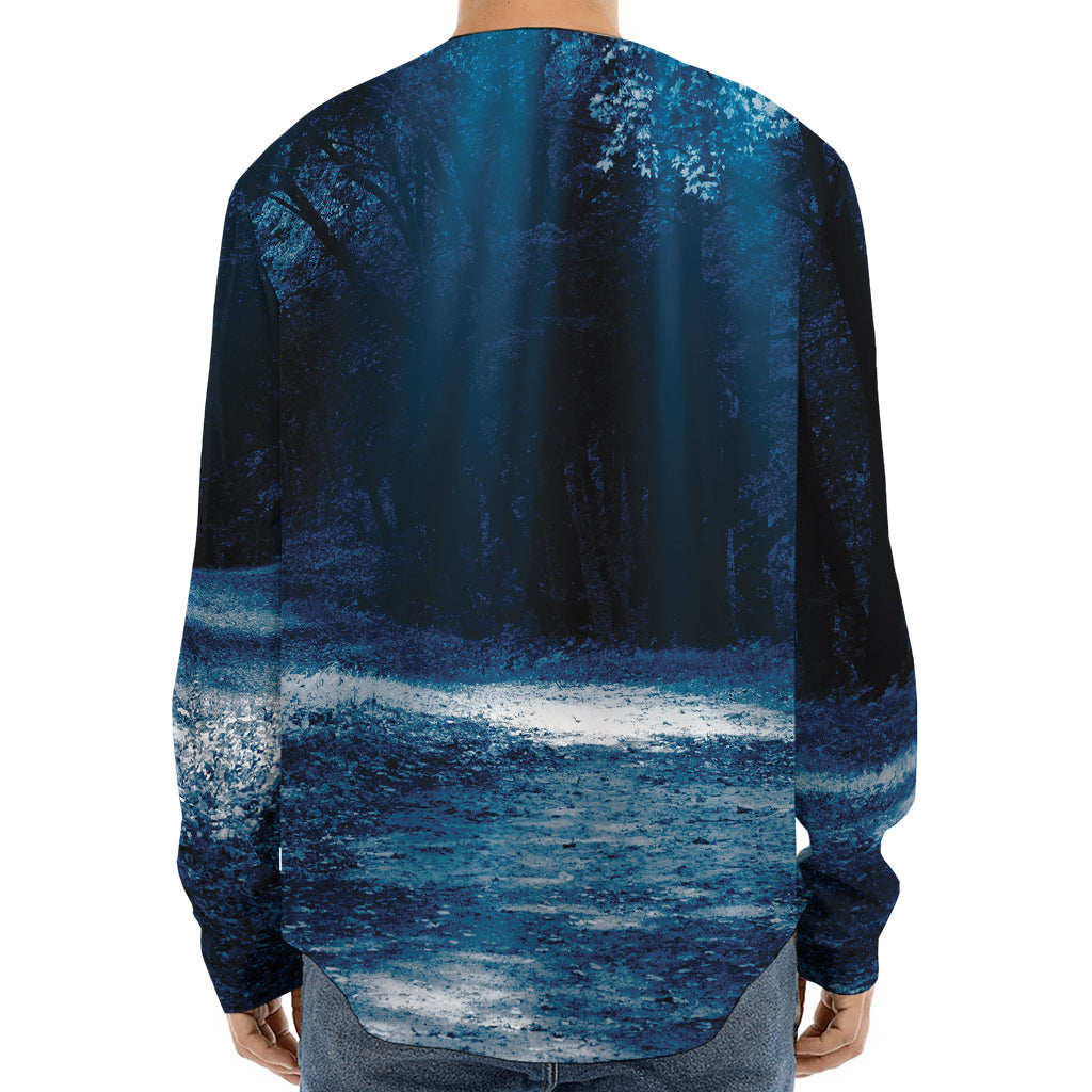 Night Forest And Moonlight Print Long Sleeve Baseball Jersey