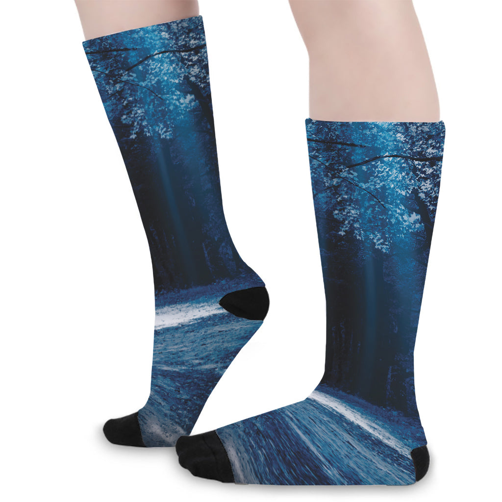 Night Forest And Moonlight Print Long Socks