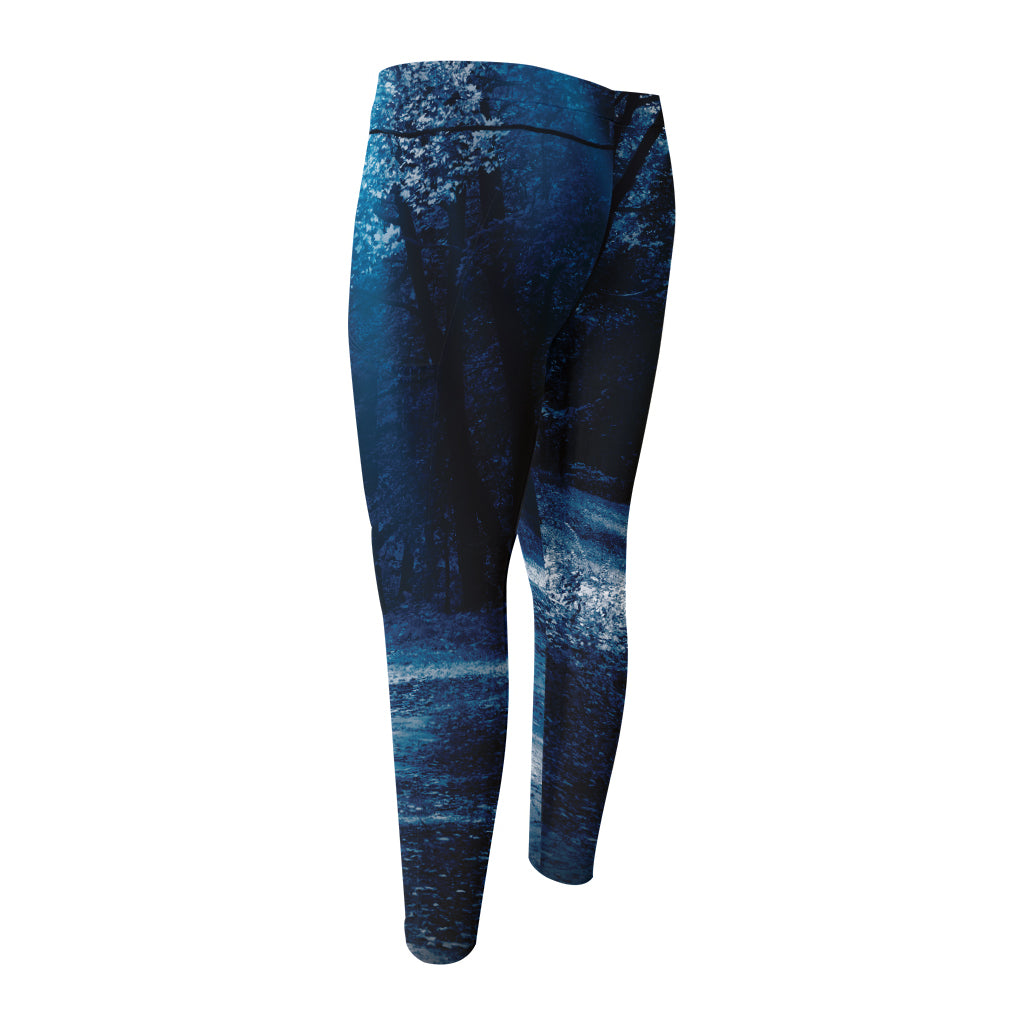 Night Forest And Moonlight Print Men's Compression Pants