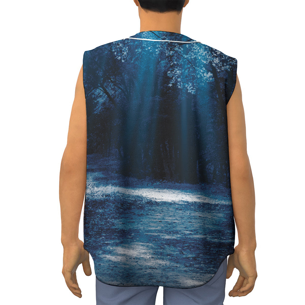 Night Forest And Moonlight Print Sleeveless Baseball Jersey