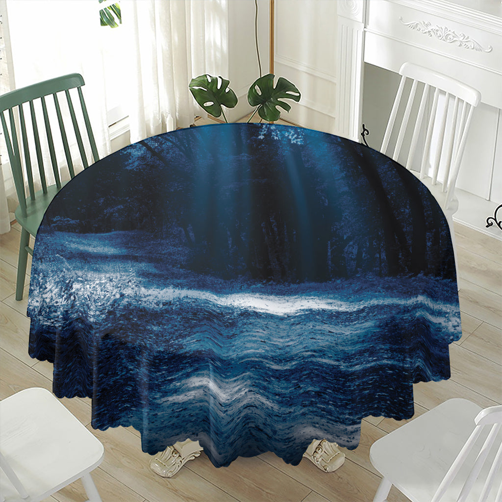 Night Forest And Moonlight Print Waterproof Round Tablecloth