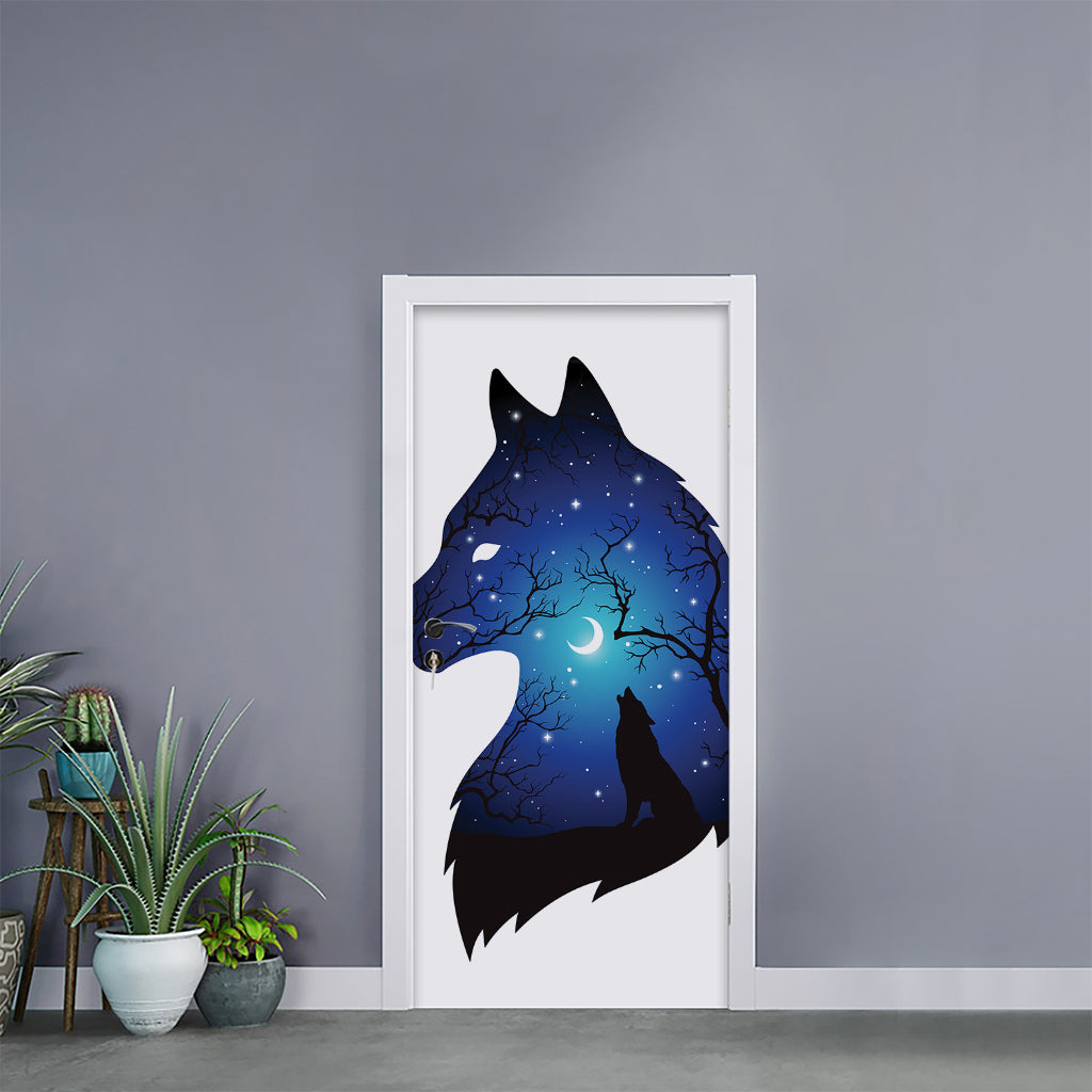 Night Forest Wolf Spirit Print Door Sticker