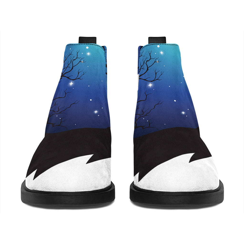 Night Forest Wolf Spirit Print Flat Ankle Boots