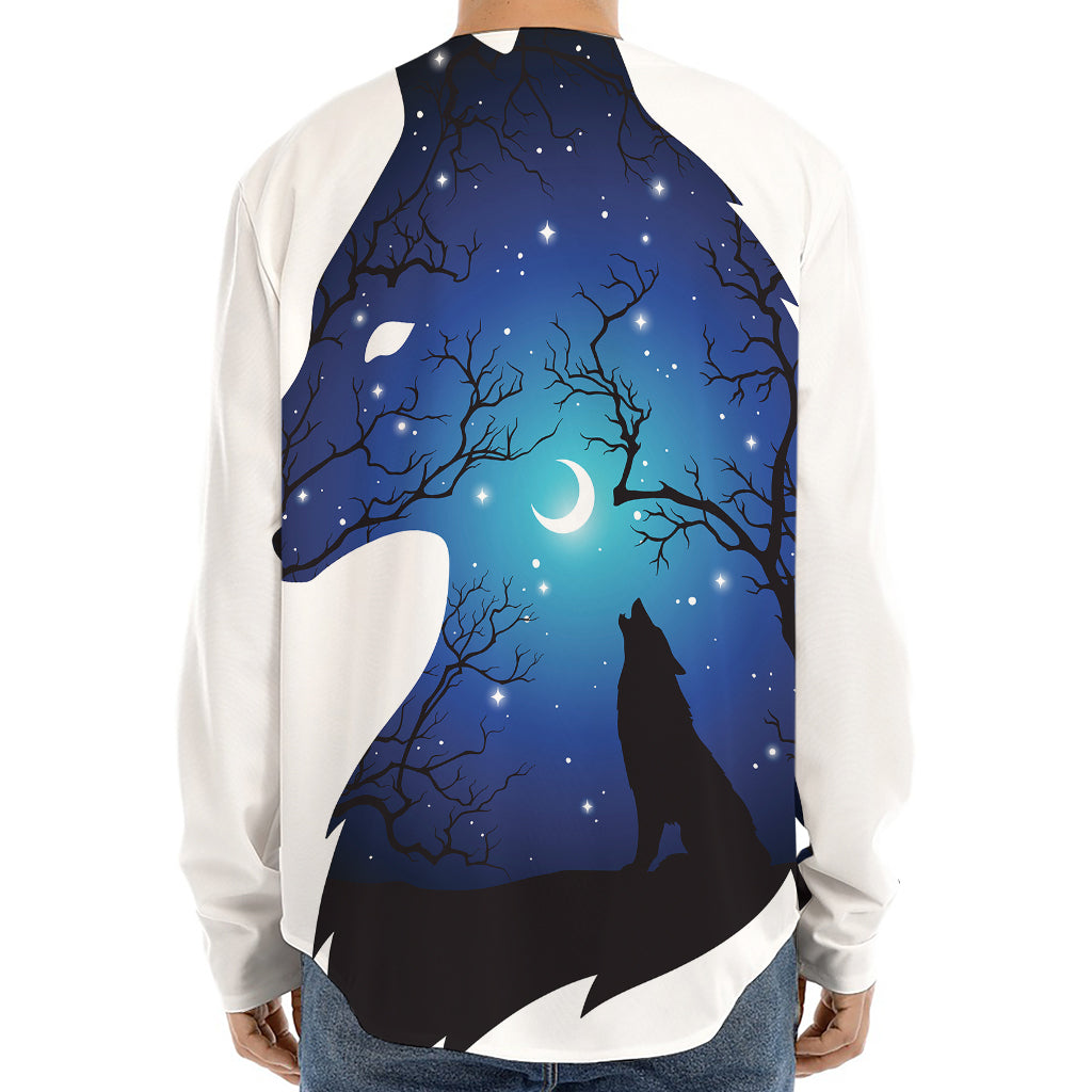 Night Forest Wolf Spirit Print Long Sleeve Baseball Jersey