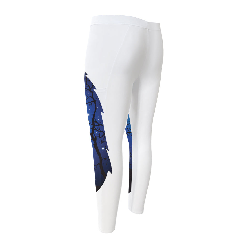 Night Forest Wolf Spirit Print Men's Compression Pants