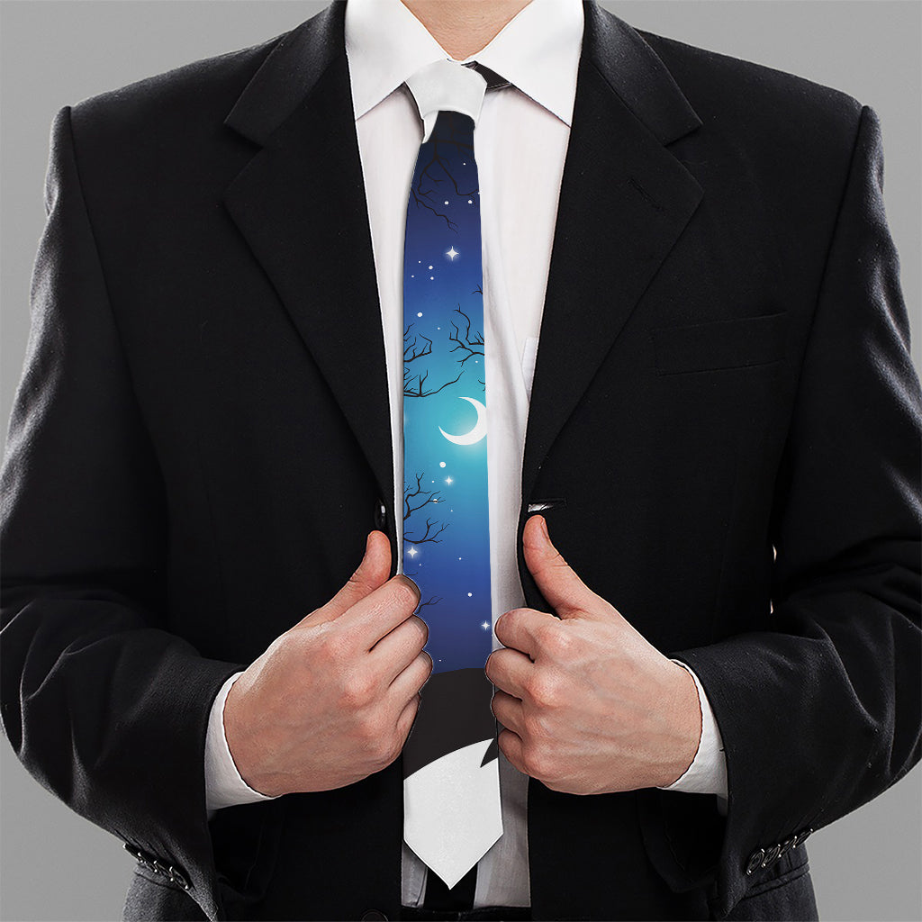Night Forest Wolf Spirit Print Necktie