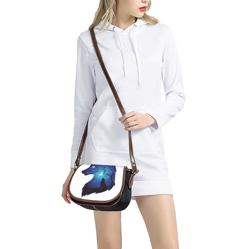Night Forest Wolf Spirit Print Saddle Bag