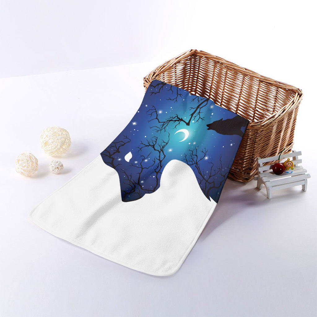 Night Forest Wolf Spirit Print Towel