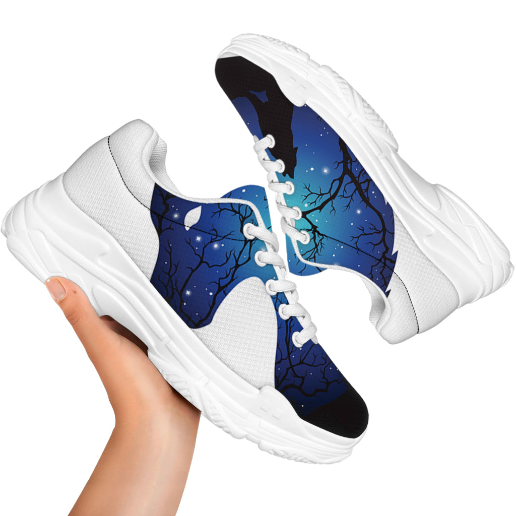 Night Forest Wolf Spirit Print White Chunky Shoes