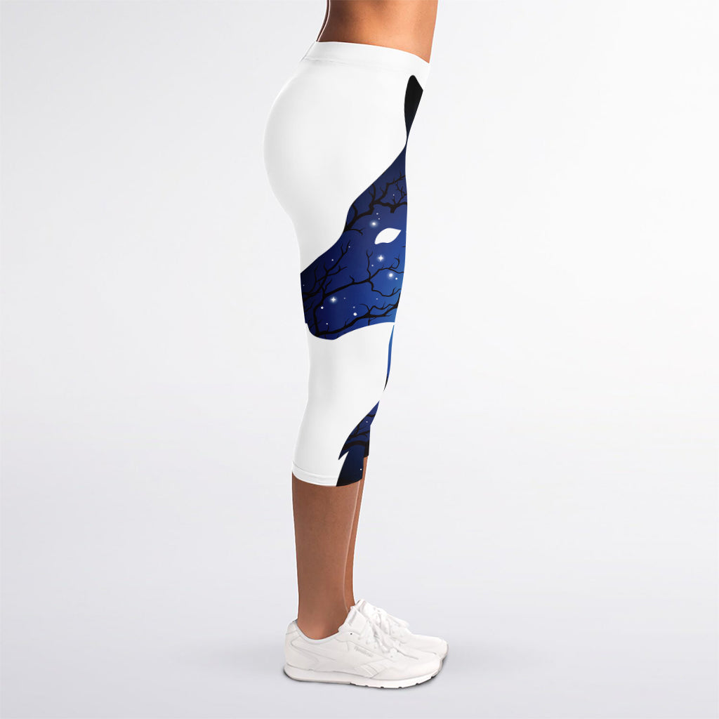 Night Forest Wolf Spirit Print Women's Capri Leggings