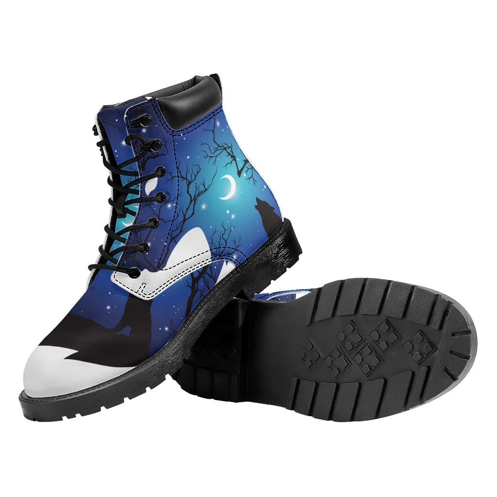 Night Forest Wolf Spirit Print Work Boots