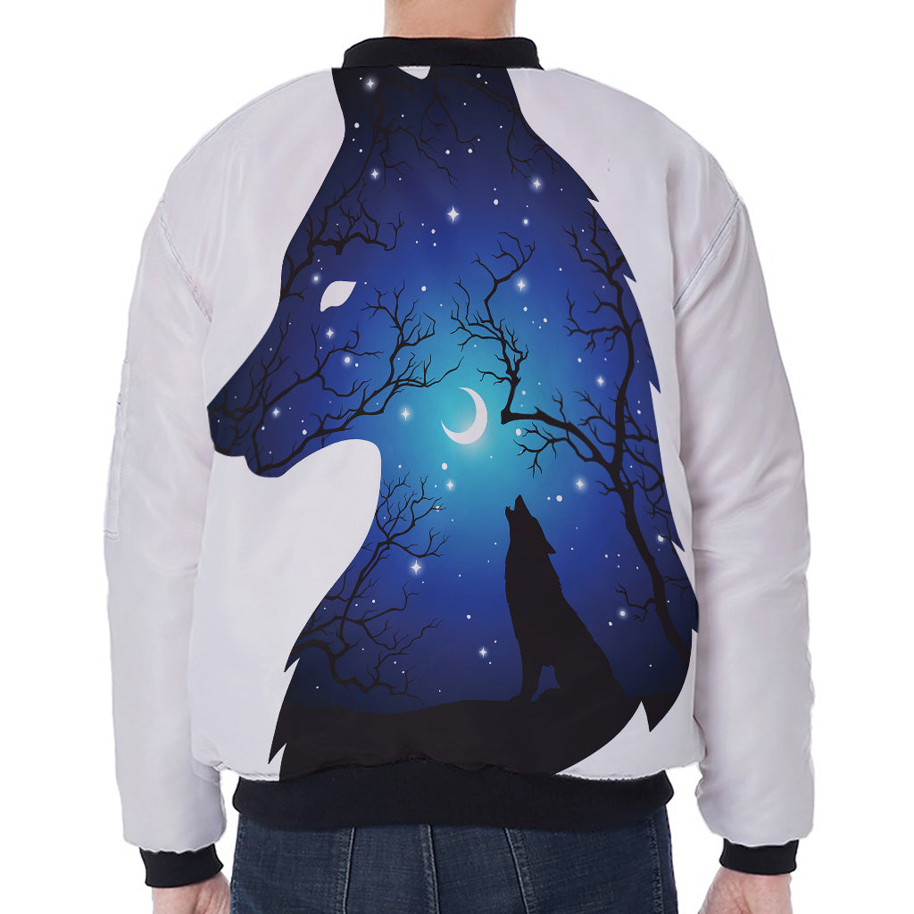 Night Forest Wolf Spirit Print Zip Sleeve Bomber Jacket