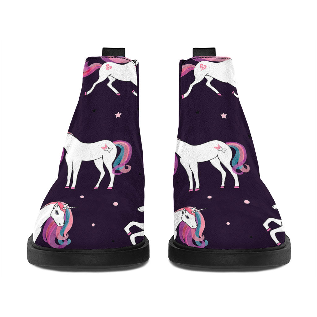 Night Girly Unicorn Pattern Print Flat Ankle Boots