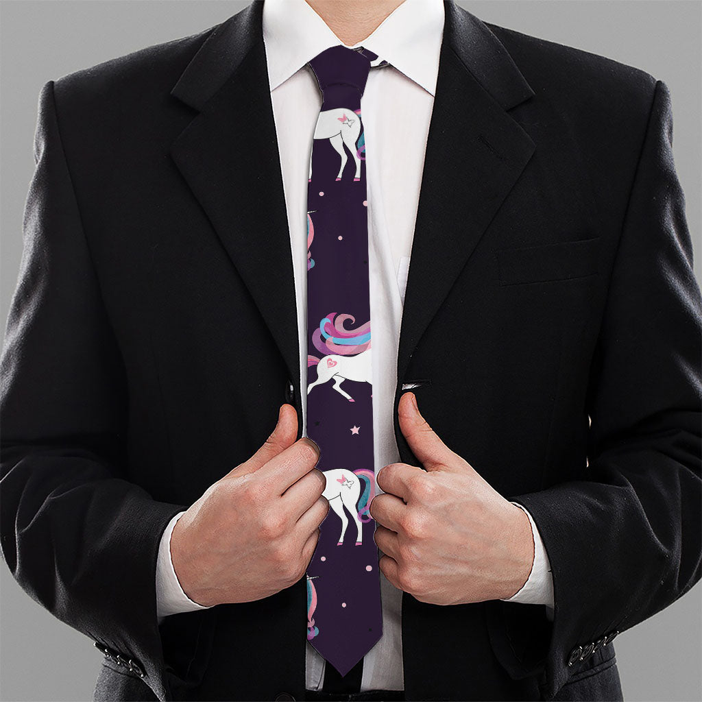 Night Girly Unicorn Pattern Print Necktie