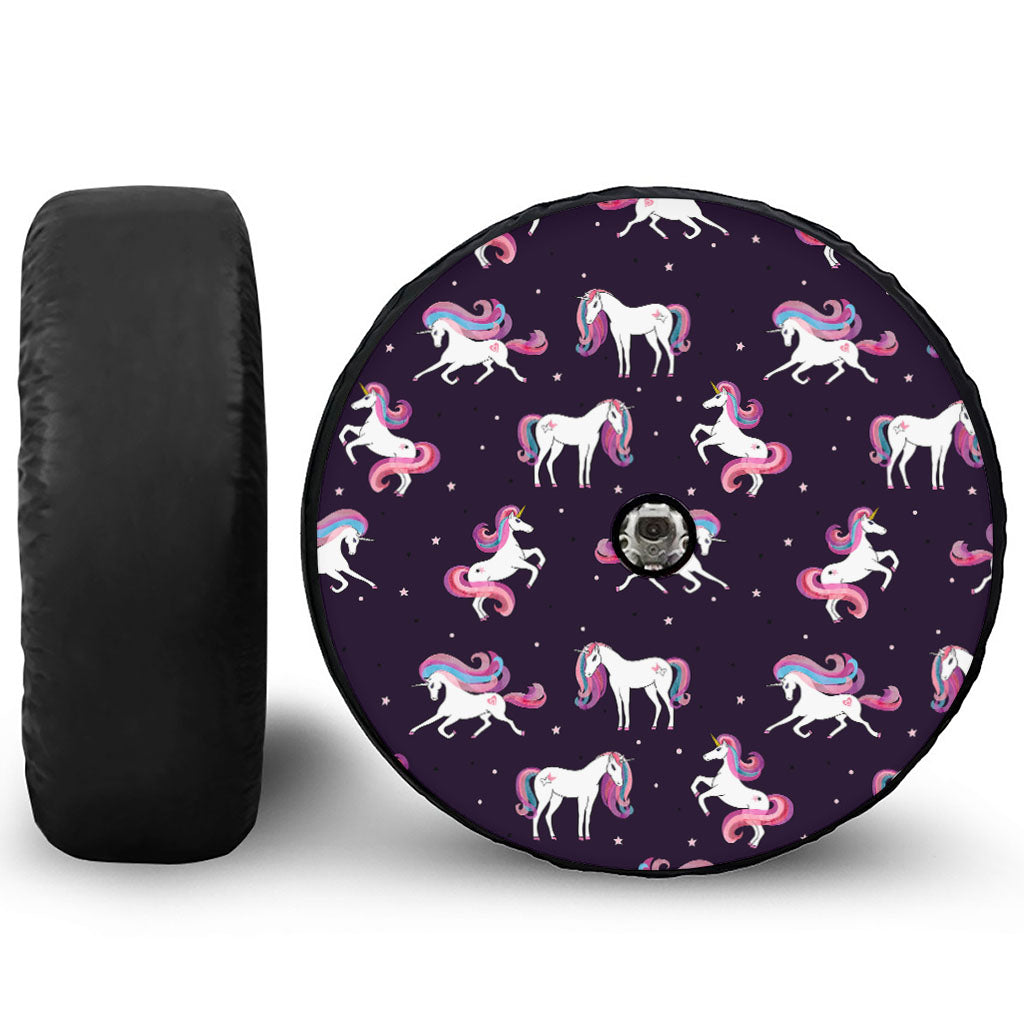 Night Girly Unicorn Pattern Print Tire Cover With Camera Hole