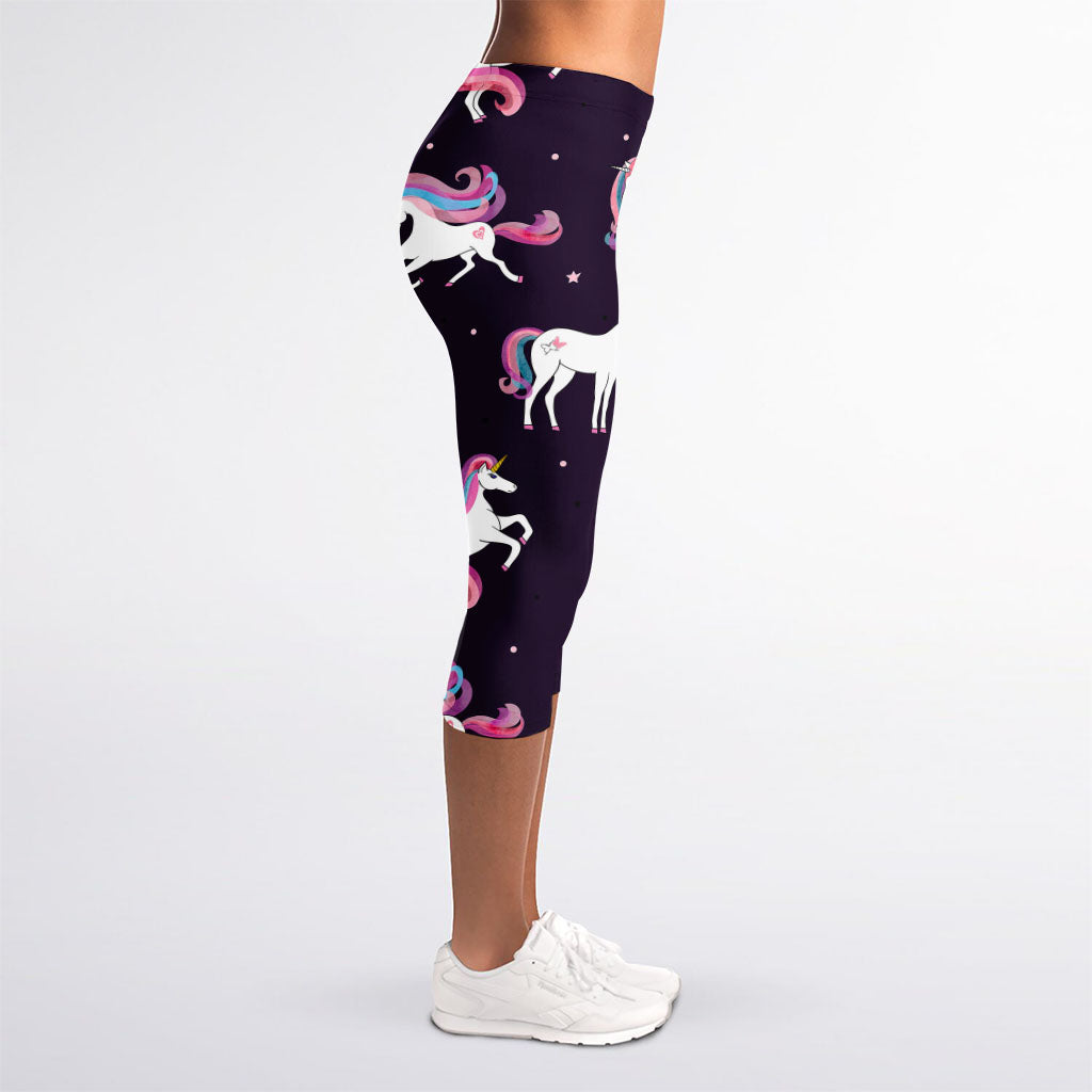 Night Girly Unicorn Pattern Print Women's Capri Leggings