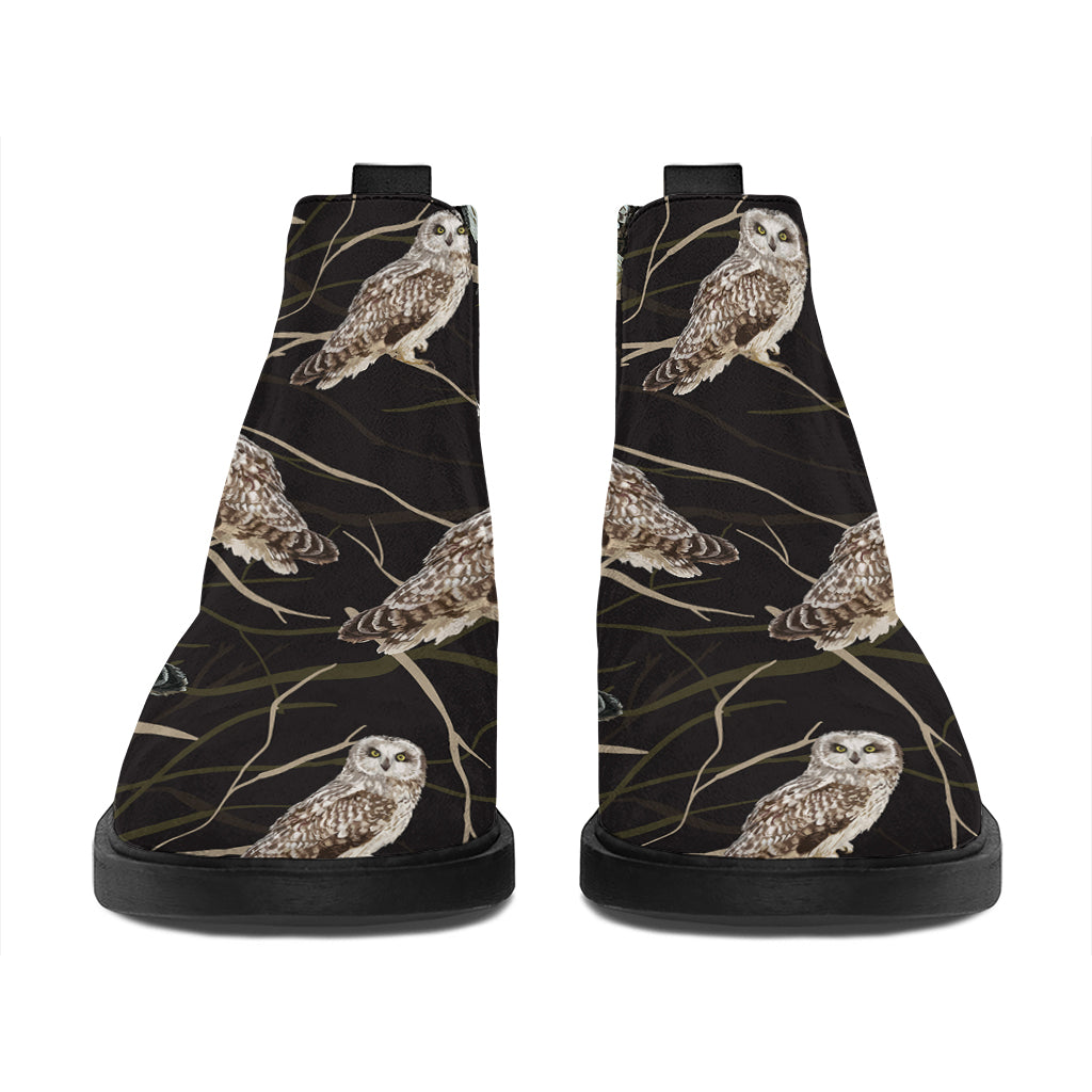 Night Owl Pattern Print Flat Ankle Boots