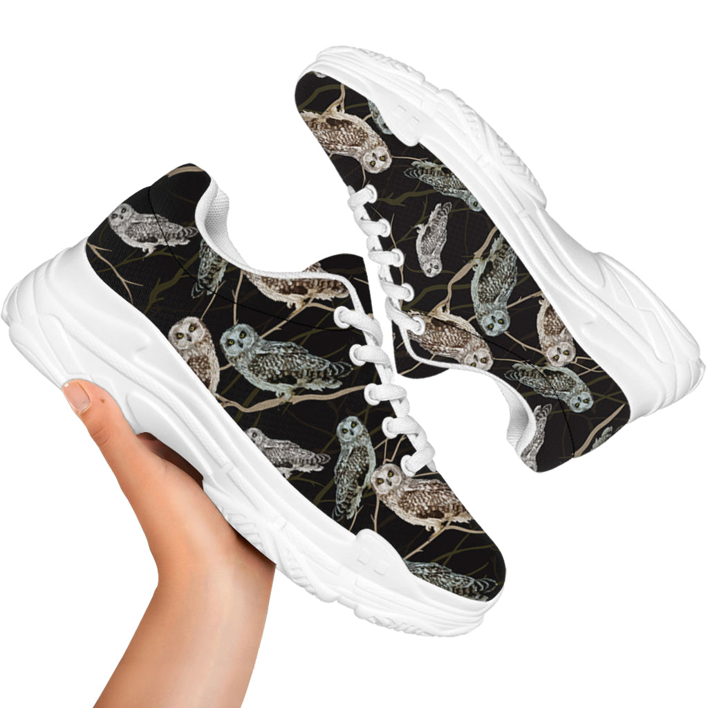 Night Owl Pattern Print White Chunky Shoes