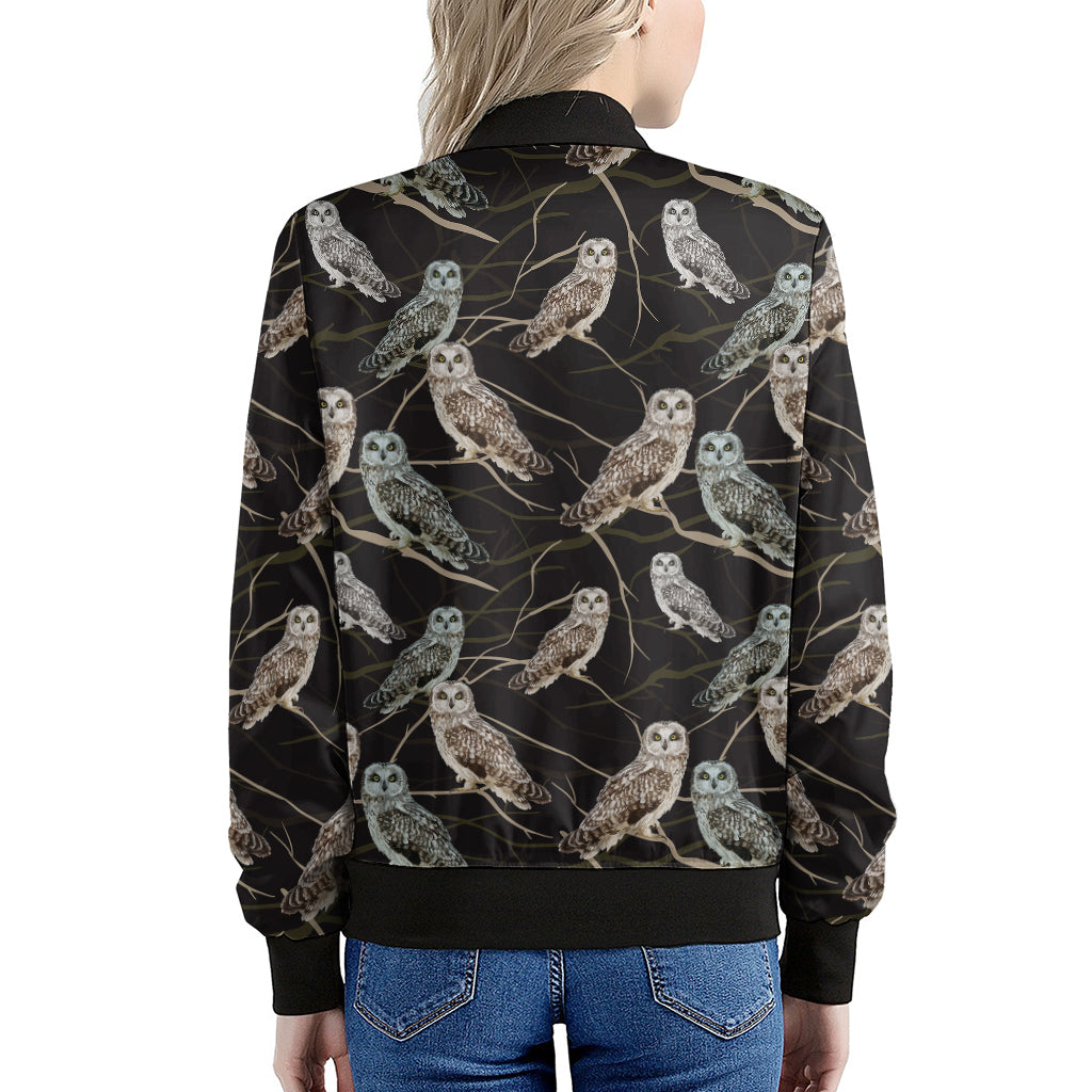 Night Owl Pattern Print Women's Bomber Jacket