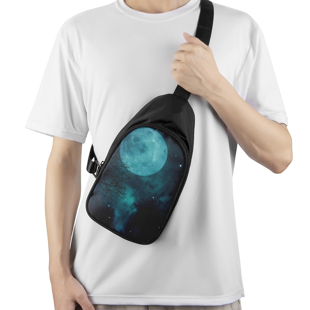 Night Sky And Full Moon Print Chest Bag