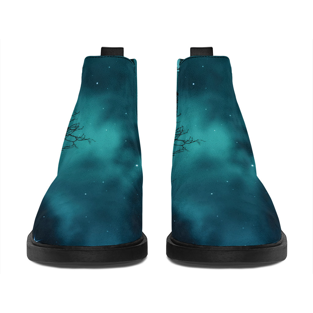 Night Sky And Full Moon Print Flat Ankle Boots