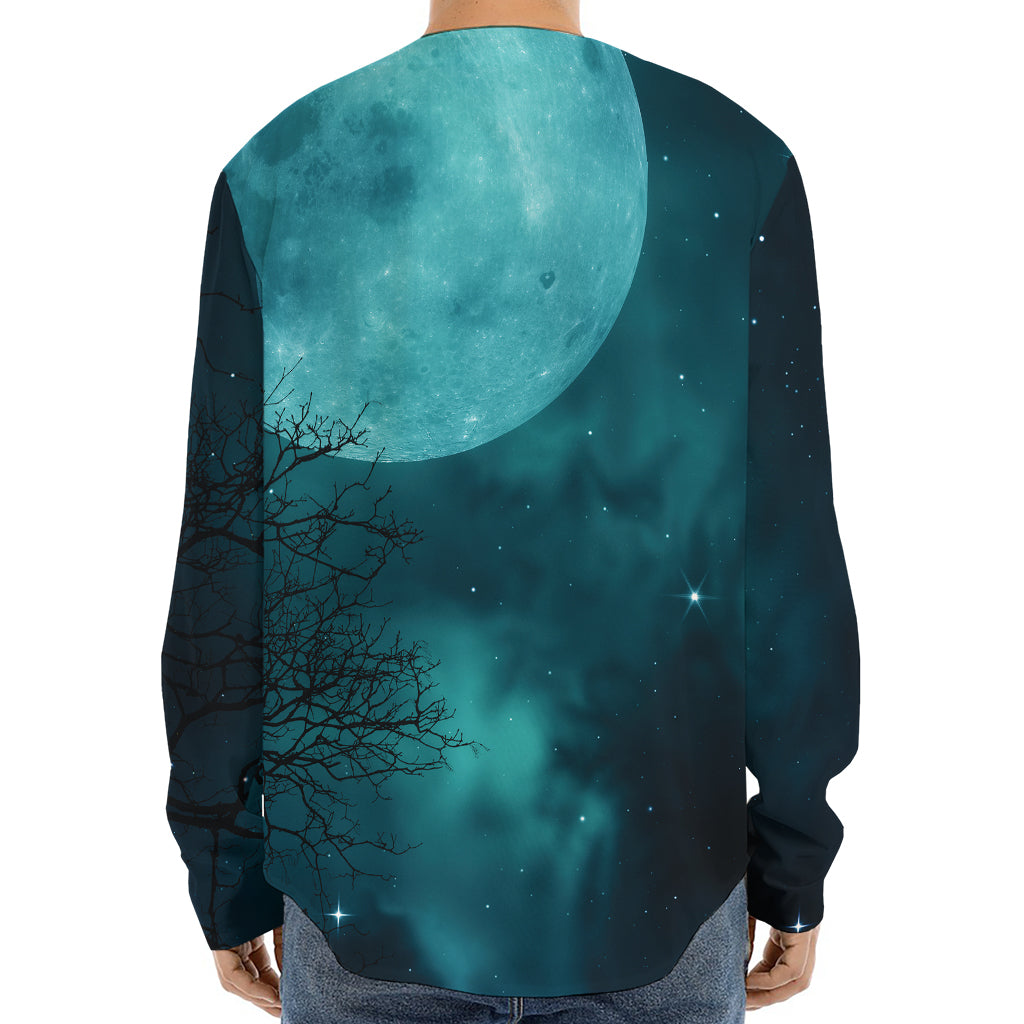 Night Sky And Full Moon Print Long Sleeve Baseball Jersey